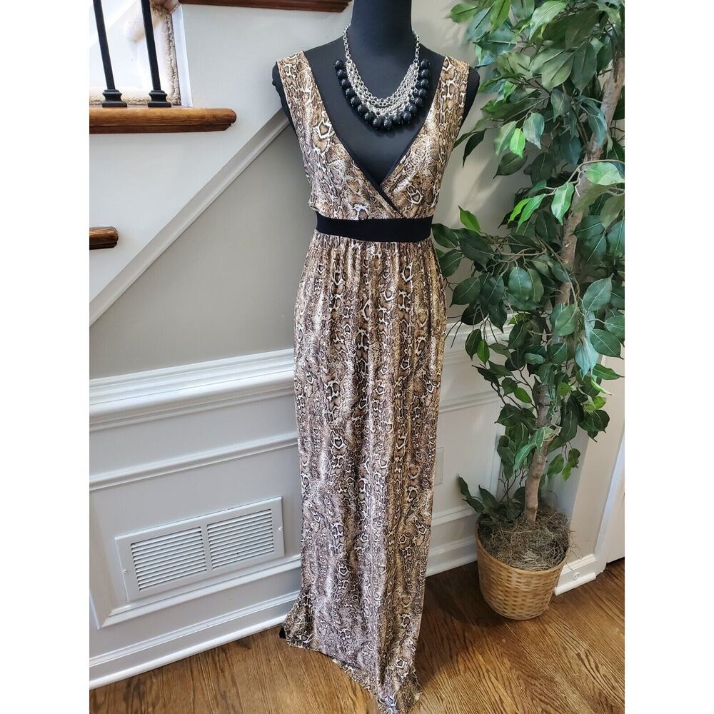 Zealous Women Multicolor Polyester Sleeveless V-Neck Causal Long Maxi Dress S